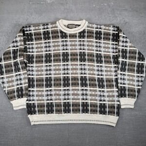 Cortina Italia Vintage Plaid Knit Sweater Crewneck Pullover Grandpa Dad Mens Lg‎
